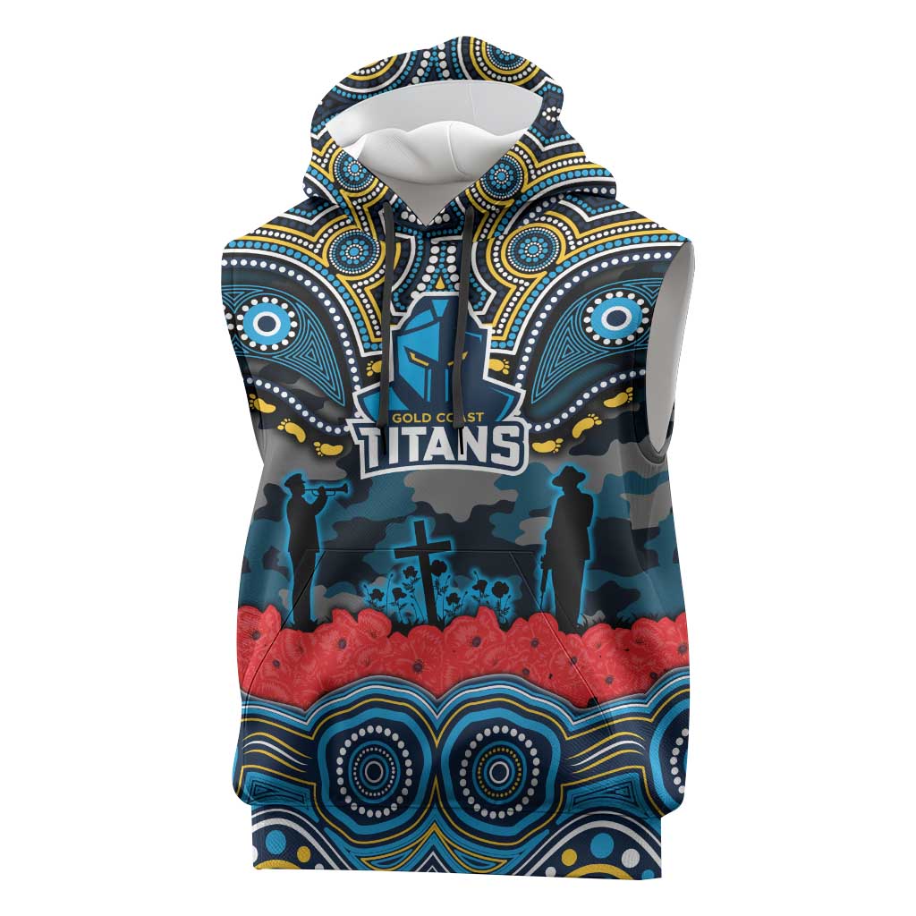 ANZAC Day Gold Coast Titans Sleeveless Hoodie Military Memorial Aboriginal Indigenous Art