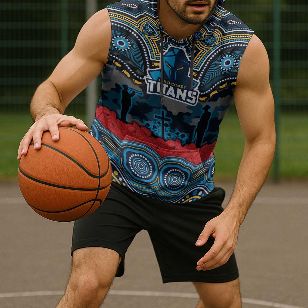 ANZAC Day Gold Coast Titans Sleeveless Hoodie Military Memorial Aboriginal Indigenous Art