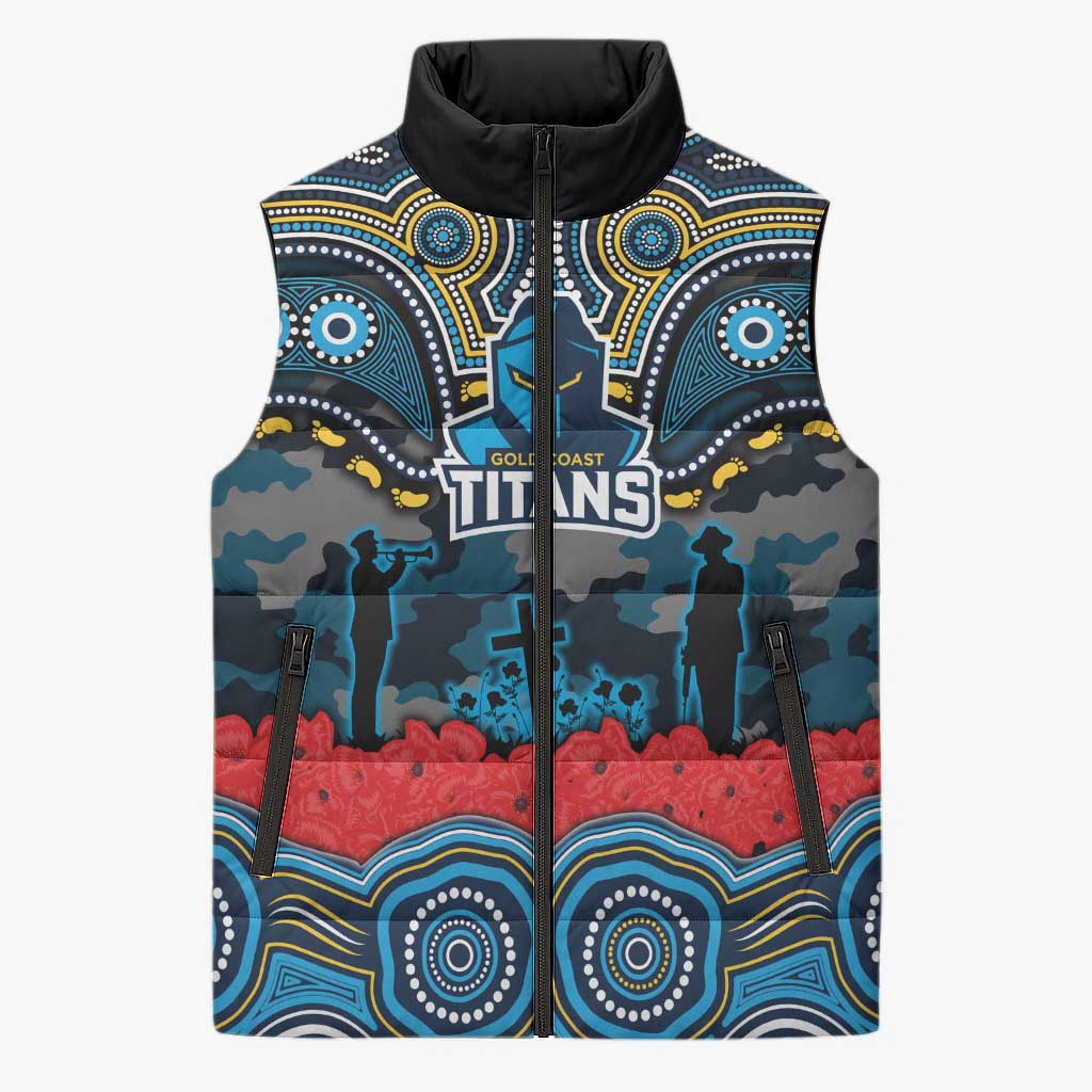 ANZAC Day Gold Coast Titans Sleeveless Puffer Jacket Military Memorial Aboriginal Indigenous Art