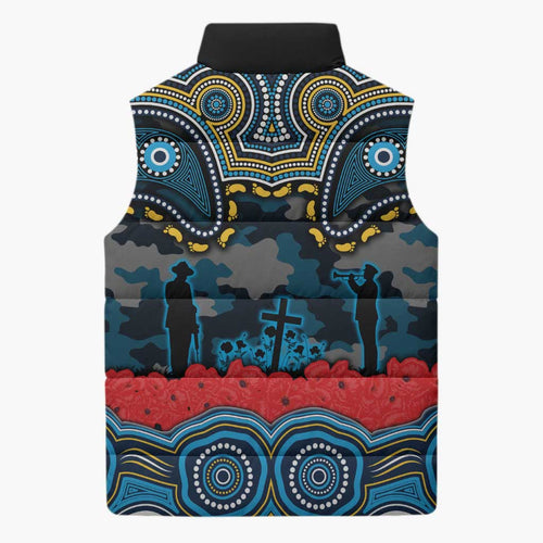 ANZAC Day Gold Coast Titans Sleeveless Puffer Jacket Military Memorial Aboriginal Indigenous Art