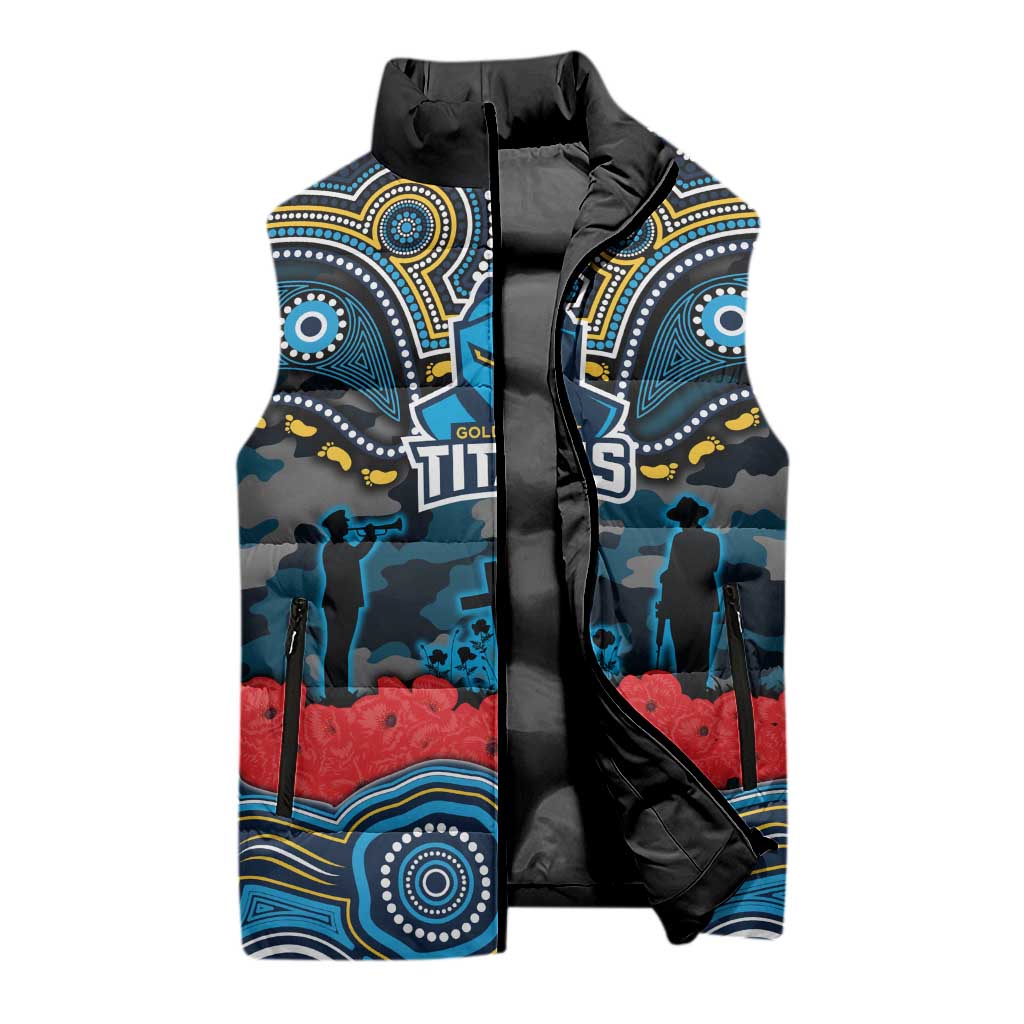 ANZAC Day Gold Coast Titans Sleeveless Puffer Jacket Military Memorial Aboriginal Indigenous Art