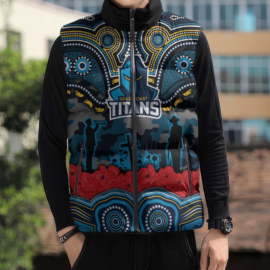 ANZAC Day Gold Coast Titans Sleeveless Puffer Jacket Military Memorial Aboriginal Indigenous Art