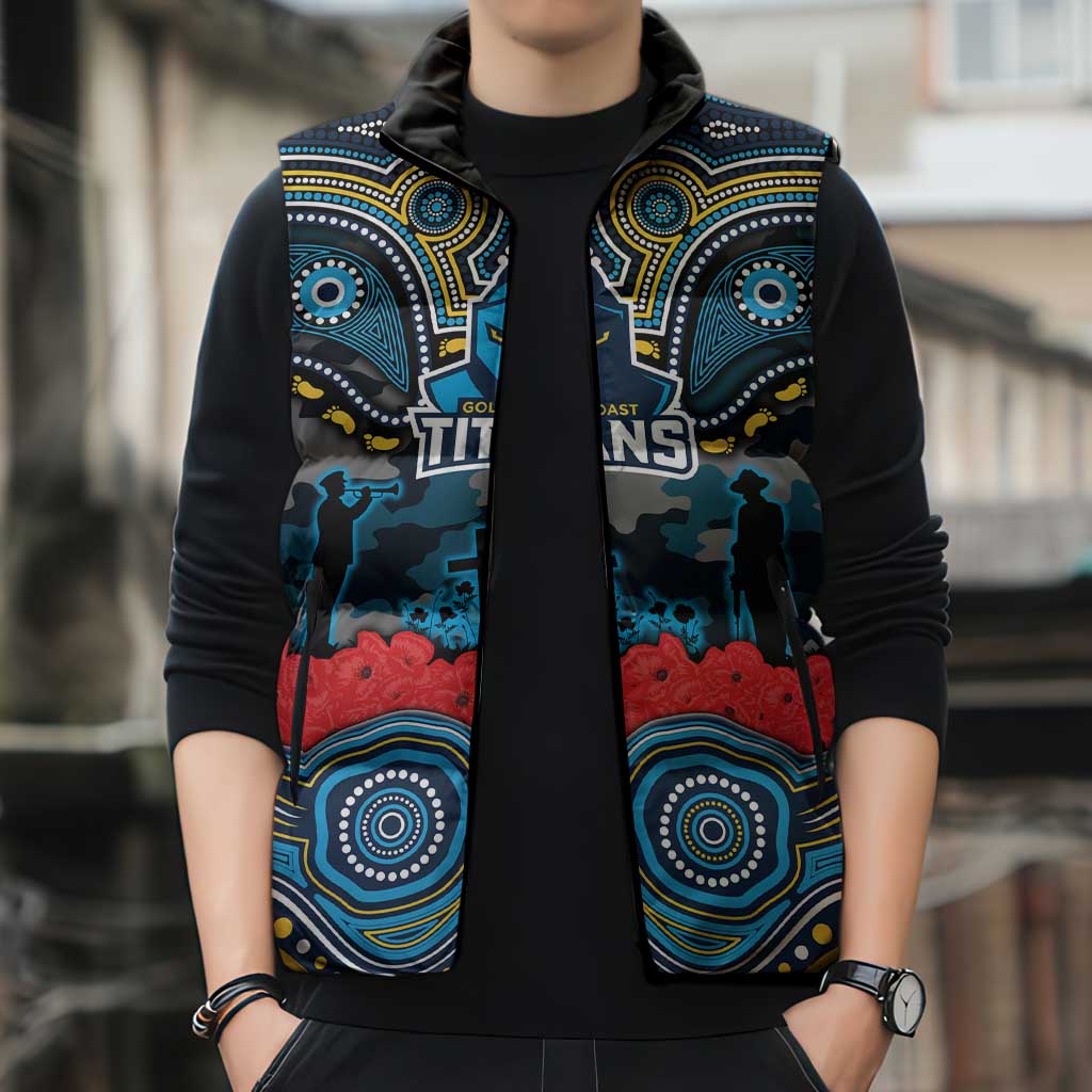 ANZAC Day Gold Coast Titans Sleeveless Puffer Jacket Military Memorial Aboriginal Indigenous Art
