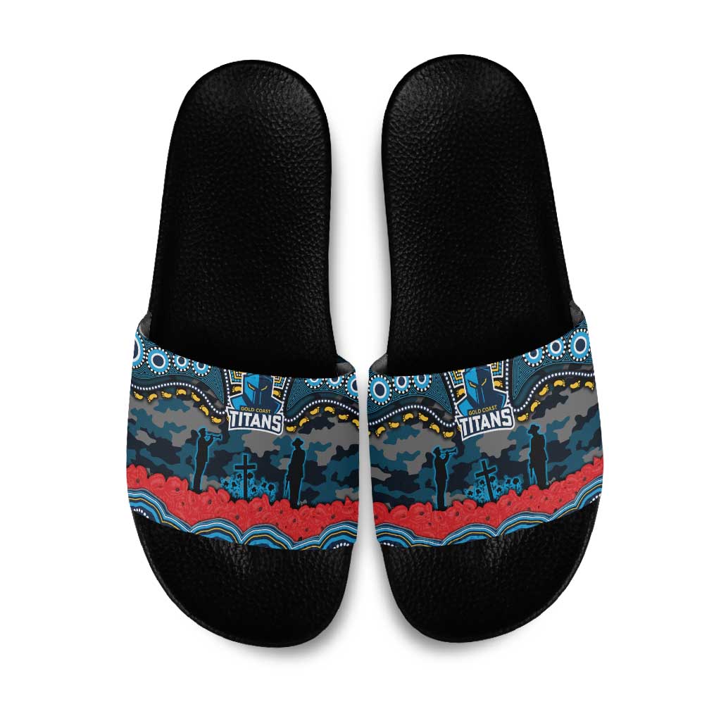ANZAC Day Gold Coast Titans Slide Sandals Military Memorial Aboriginal Indigenous Art