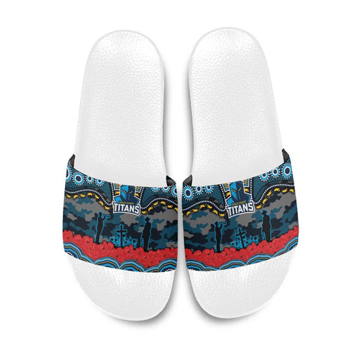 ANZAC Day Gold Coast Titans Slide Sandals Military Memorial Aboriginal Indigenous Art