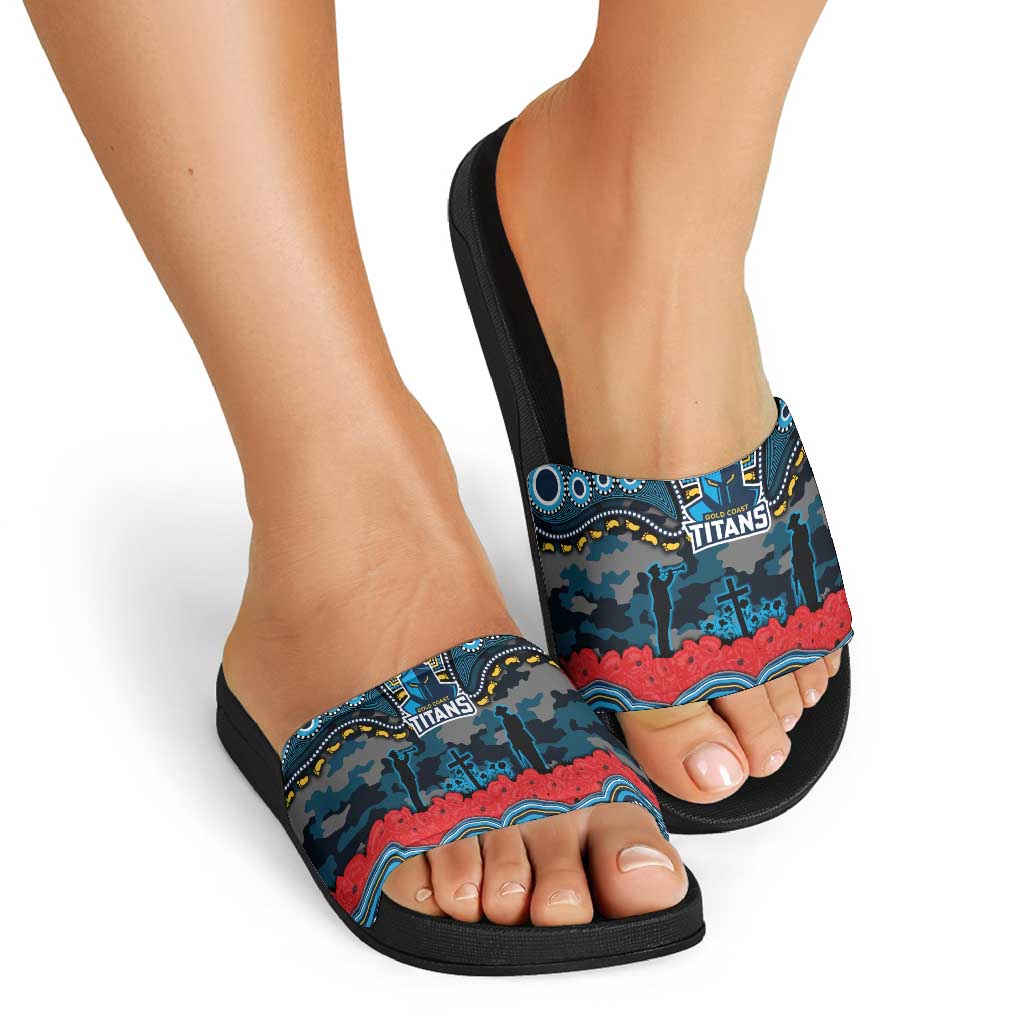 ANZAC Day Gold Coast Titans Slide Sandals Military Memorial Aboriginal Indigenous Art
