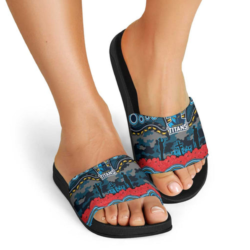 ANZAC Day Gold Coast Titans Slide Sandals Military Memorial Aboriginal Indigenous Art