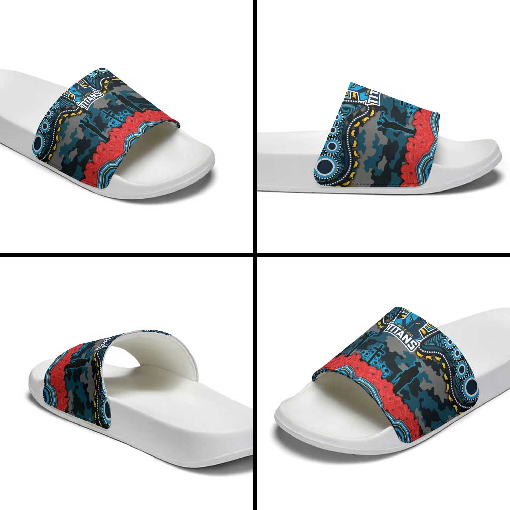ANZAC Day Gold Coast Titans Slide Sandals Military Memorial Aboriginal Indigenous Art