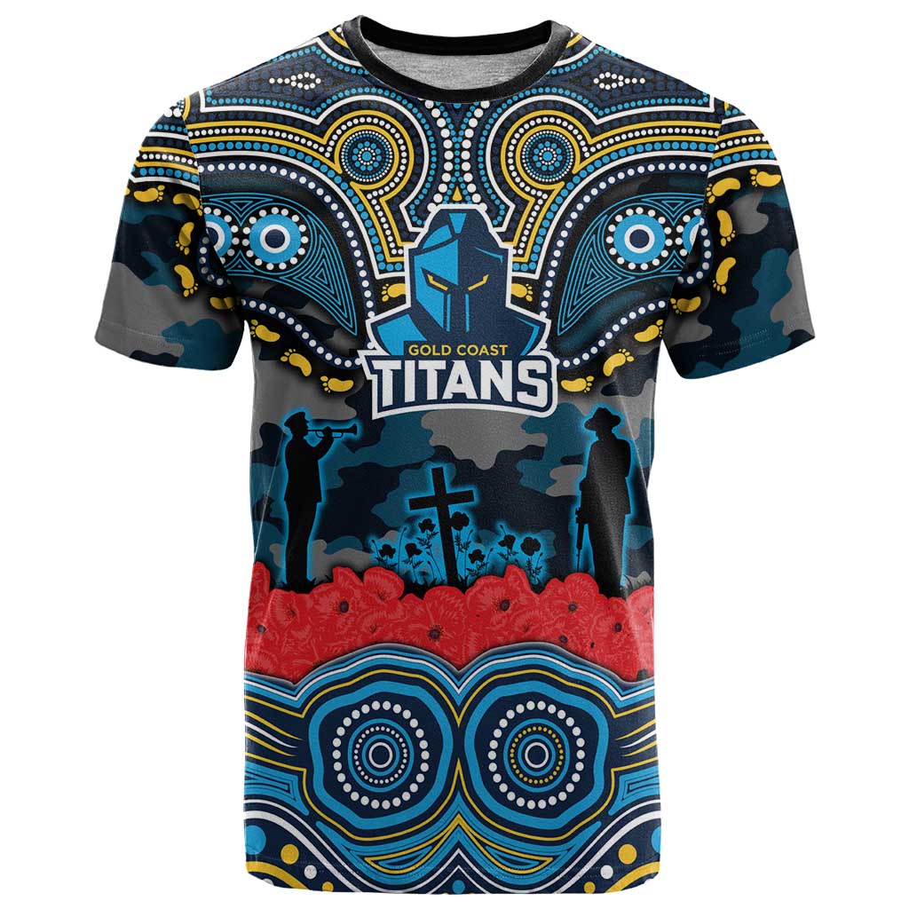 ANZAC Day Gold Coast Titans T Shirt Military Memorial Aboriginal Indigenous Art