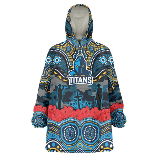 ANZAC Day Gold Coast Titans Wearable Blanket Hoodie Military Memorial Aboriginal Indigenous Art