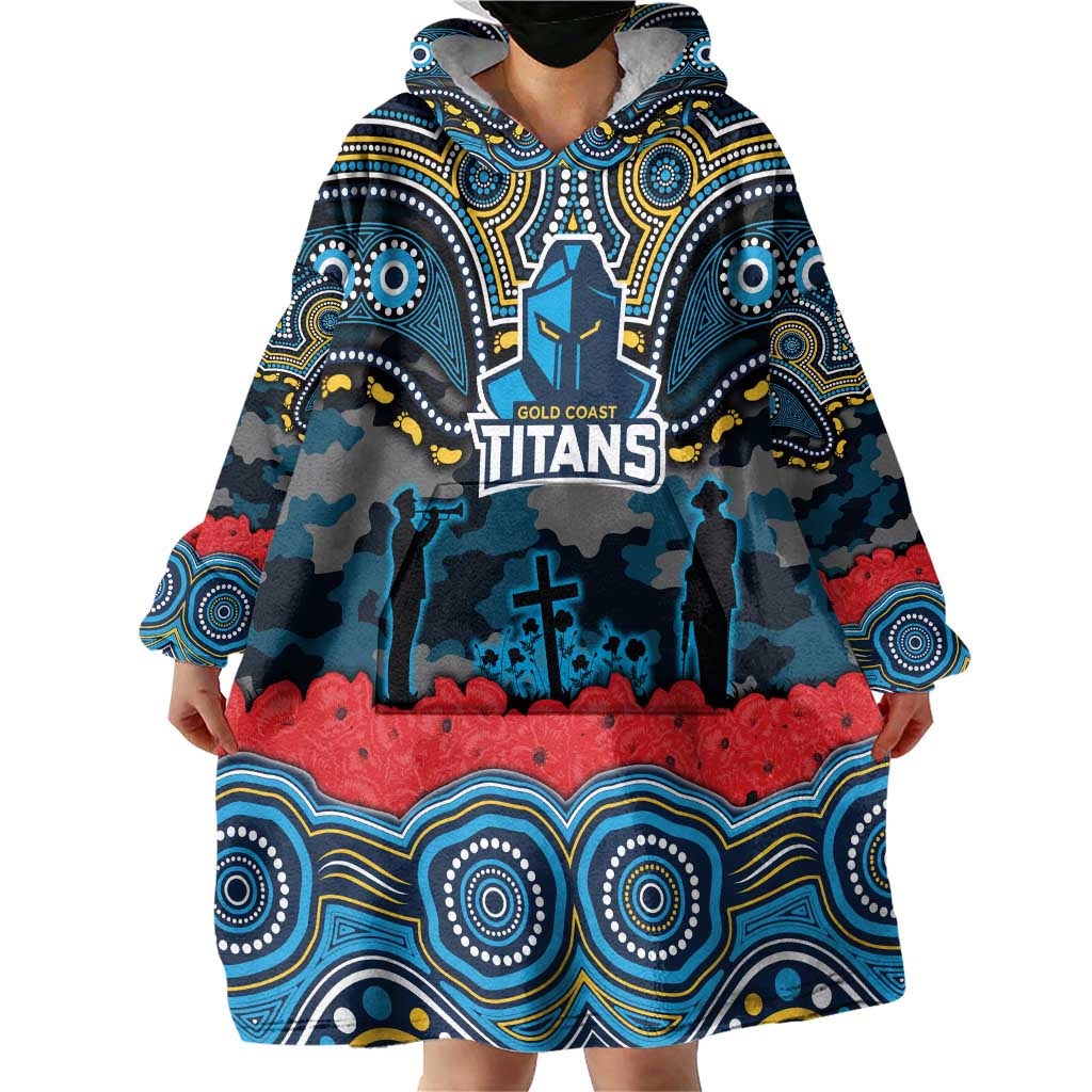 ANZAC Day Gold Coast Titans Wearable Blanket Hoodie Military Memorial Aboriginal Indigenous Art