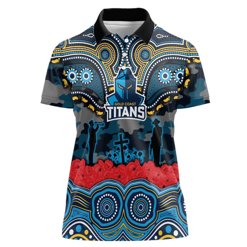 ANZAC Day Gold Coast Titans Women Polo Shirt Military Memorial Aboriginal Indigenous Art