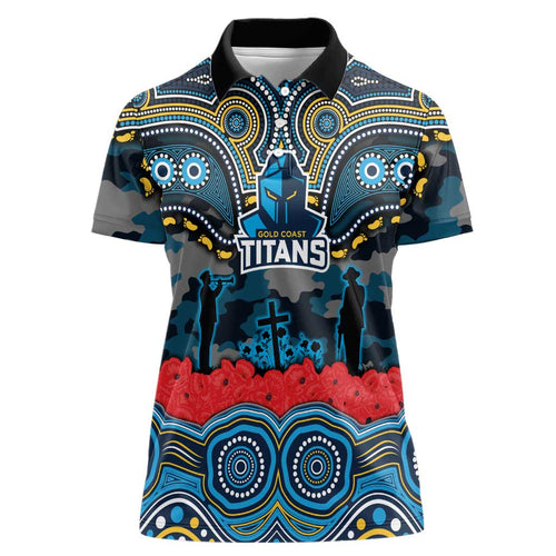 ANZAC Day Gold Coast Titans Women Polo Shirt Military Memorial Aboriginal Indigenous Art