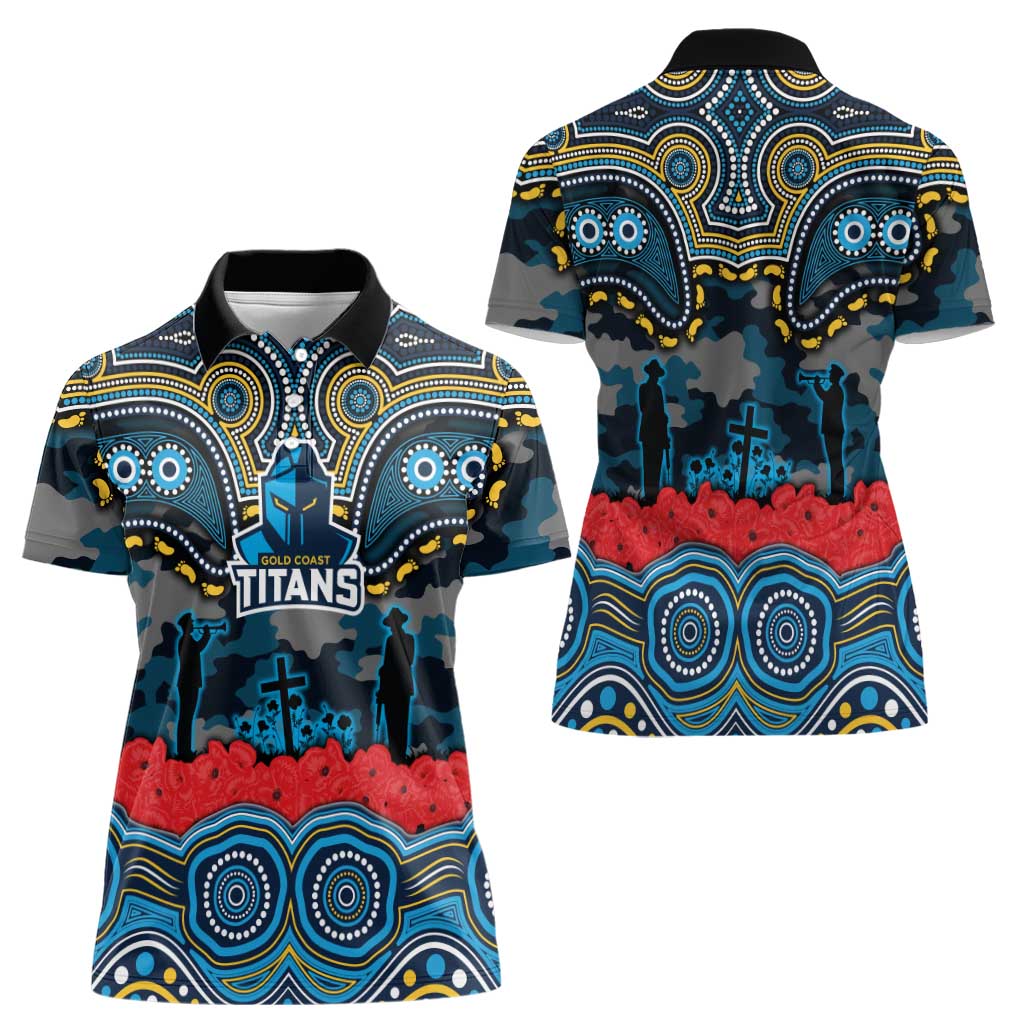 ANZAC Day Gold Coast Titans Women Polo Shirt Military Memorial Aboriginal Indigenous Art