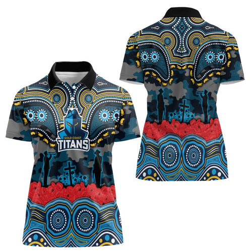 ANZAC Day Gold Coast Titans Women Polo Shirt Military Memorial Aboriginal Indigenous Art