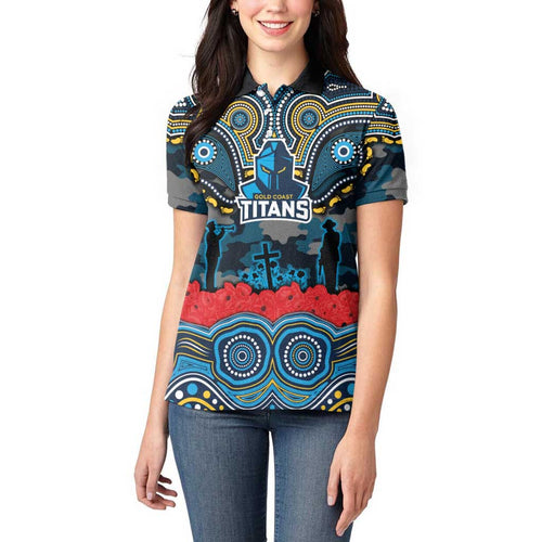 ANZAC Day Gold Coast Titans Women Polo Shirt Military Memorial Aboriginal Indigenous Art