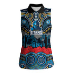 ANZAC Day Gold Coast Titans Women Sleeveless Polo Shirt Military Memorial Aboriginal Indigenous Art