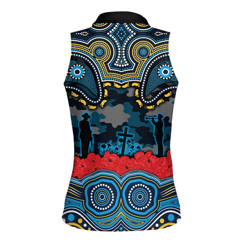 ANZAC Day Gold Coast Titans Women Sleeveless Polo Shirt Military Memorial Aboriginal Indigenous Art