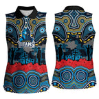 ANZAC Day Gold Coast Titans Women Sleeveless Polo Shirt Military Memorial Aboriginal Indigenous Art