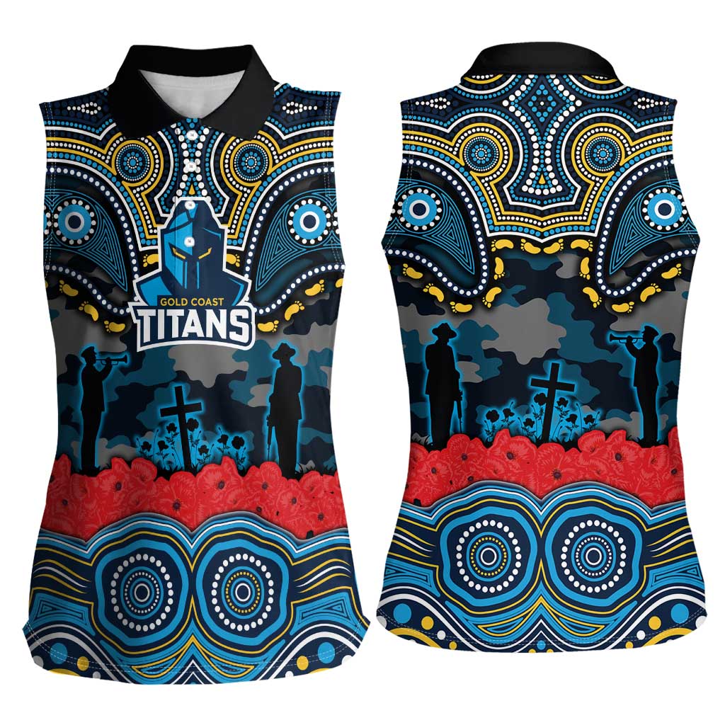 ANZAC Day Gold Coast Titans Women Sleeveless Polo Shirt Military Memorial Aboriginal Indigenous Art
