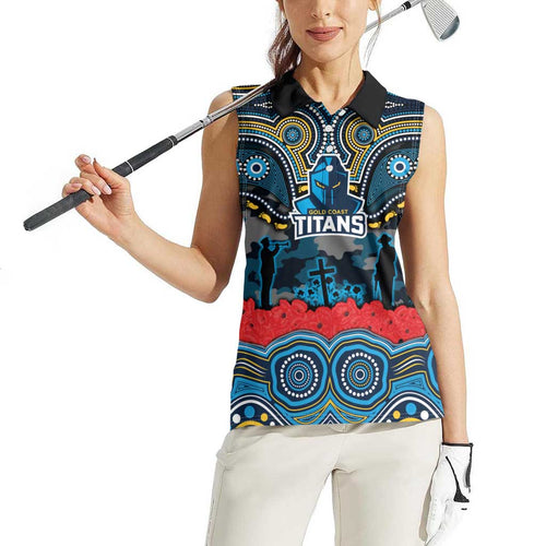 ANZAC Day Gold Coast Titans Women Sleeveless Polo Shirt Military Memorial Aboriginal Indigenous Art