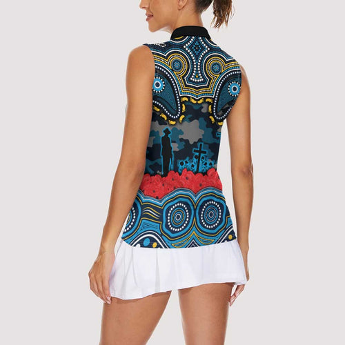 ANZAC Day Gold Coast Titans Women Sleeveless Polo Shirt Military Memorial Aboriginal Indigenous Art