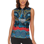 ANZAC Day Gold Coast Titans Women Sleeveless Polo Shirt Military Memorial Aboriginal Indigenous Art