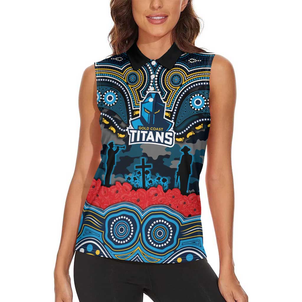 ANZAC Day Gold Coast Titans Women Sleeveless Polo Shirt Military Memorial Aboriginal Indigenous Art