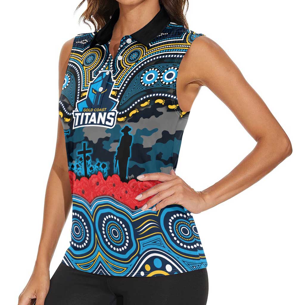 ANZAC Day Gold Coast Titans Women Sleeveless Polo Shirt Military Memorial Aboriginal Indigenous Art