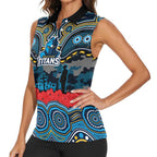 ANZAC Day Gold Coast Titans Women Sleeveless Polo Shirt Military Memorial Aboriginal Indigenous Art