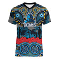 ANZAC Day Gold Coast Titans Women V-Neck T-Shirt Military Memorial Aboriginal Indigenous Art