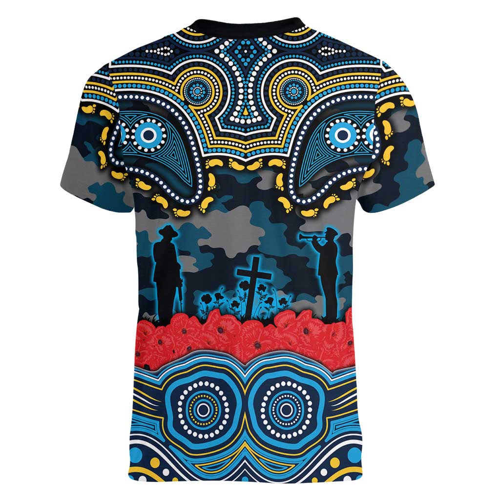 ANZAC Day Gold Coast Titans Women V-Neck T-Shirt Military Memorial Aboriginal Indigenous Art