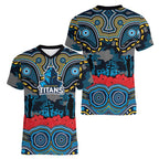 ANZAC Day Gold Coast Titans Women V-Neck T-Shirt Military Memorial Aboriginal Indigenous Art