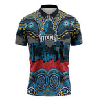 ANZAC Day Gold Coast Titans Zipper Polo Shirt Military Memorial Aboriginal Indigenous Art