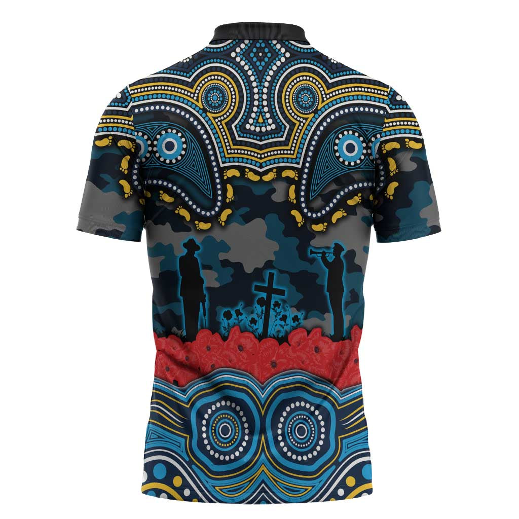 ANZAC Day Gold Coast Titans Zipper Polo Shirt Military Memorial Aboriginal Indigenous Art