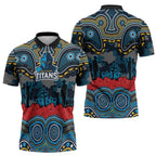 ANZAC Day Gold Coast Titans Zipper Polo Shirt Military Memorial Aboriginal Indigenous Art