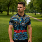 ANZAC Day Gold Coast Titans Zipper Polo Shirt Military Memorial Aboriginal Indigenous Art