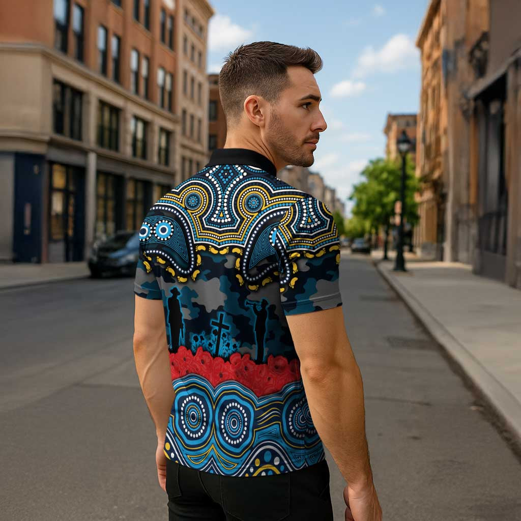 ANZAC Day Gold Coast Titans Zipper Polo Shirt Military Memorial Aboriginal Indigenous Art