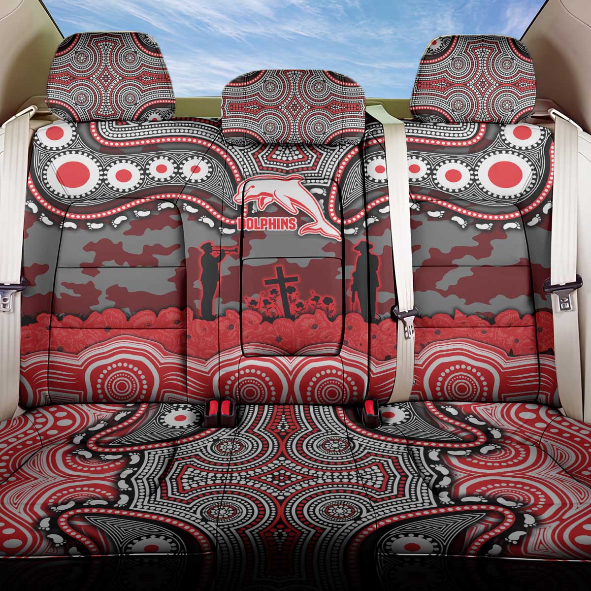 ANZAC Day Dolphins Back Car Seat Cover Military Memorial Aboriginal Indigenous Art