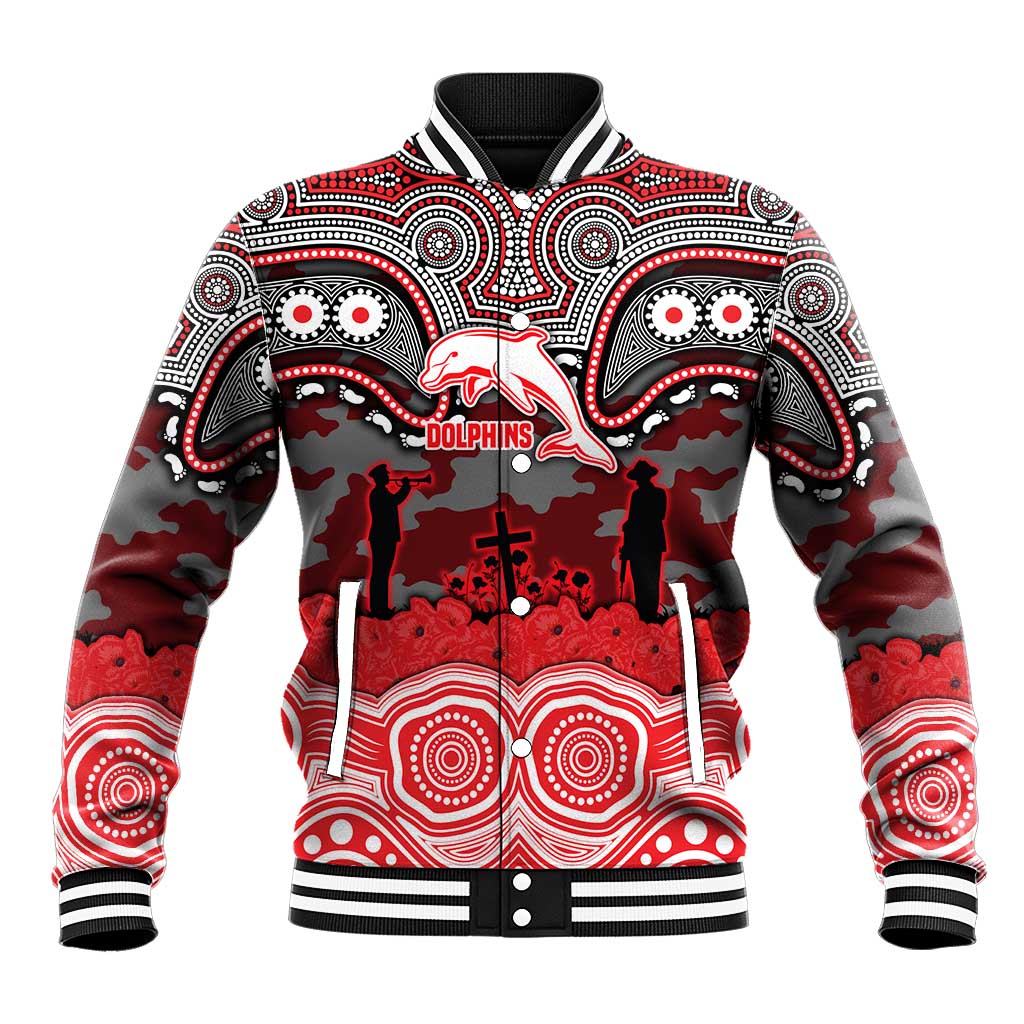 ANZAC Day Dolphins Baseball Jacket Military Memorial Aboriginal Indigenous Art