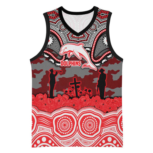 ANZAC Day Dolphins Basketball Jersey Military Memorial Aboriginal Indigenous Art