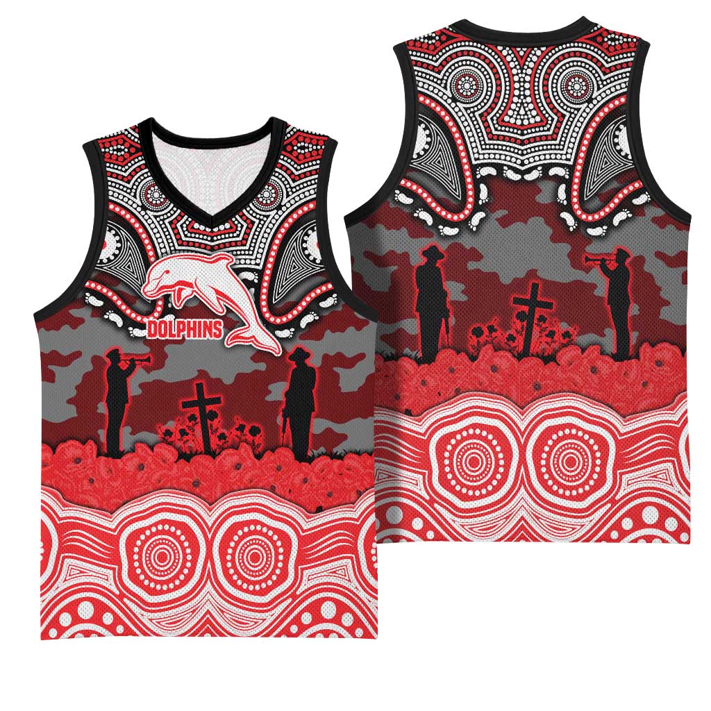 ANZAC Day Dolphins Basketball Jersey Military Memorial Aboriginal Indigenous Art
