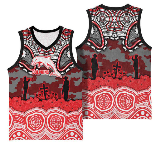 ANZAC Day Dolphins Basketball Jersey Military Memorial Aboriginal Indigenous Art