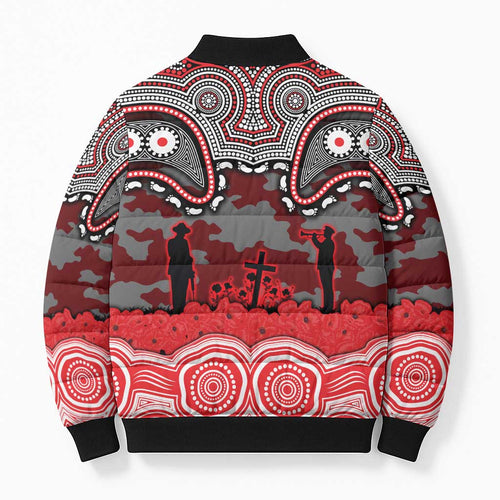 ANZAC Day Dolphins Bomber Puffer Jacket Military Memorial Aboriginal Indigenous Art