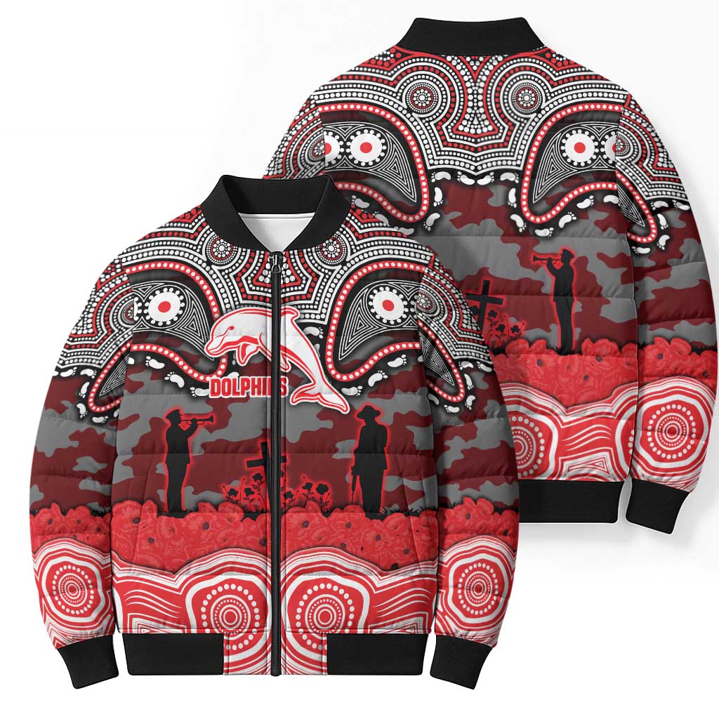 ANZAC Day Dolphins Bomber Puffer Jacket Military Memorial Aboriginal Indigenous Art