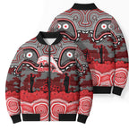 ANZAC Day Dolphins Bomber Puffer Jacket Military Memorial Aboriginal Indigenous Art
