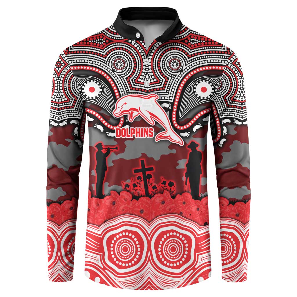 ANZAC Day Dolphins Button Sweatshirt Military Memorial Aboriginal Indigenous Art