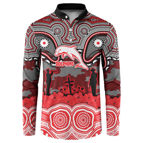 ANZAC Day Dolphins Button Sweatshirt Military Memorial Aboriginal Indigenous Art
