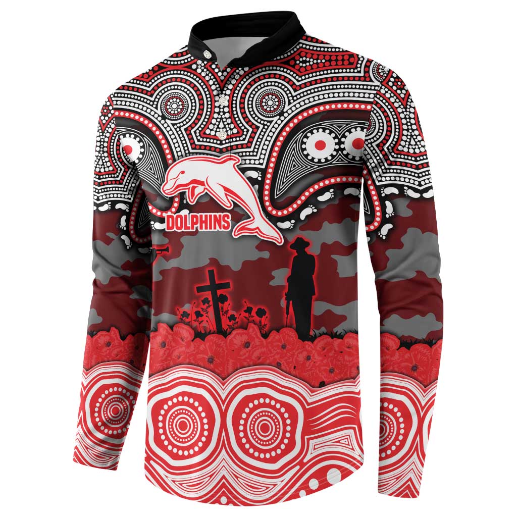 ANZAC Day Dolphins Button Sweatshirt Military Memorial Aboriginal Indigenous Art