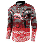 ANZAC Day Dolphins Button Sweatshirt Military Memorial Aboriginal Indigenous Art